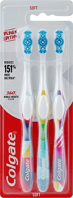 Colgate 360 Design Edition Set mekih četkica za zube, 3 komada, dizajn 3