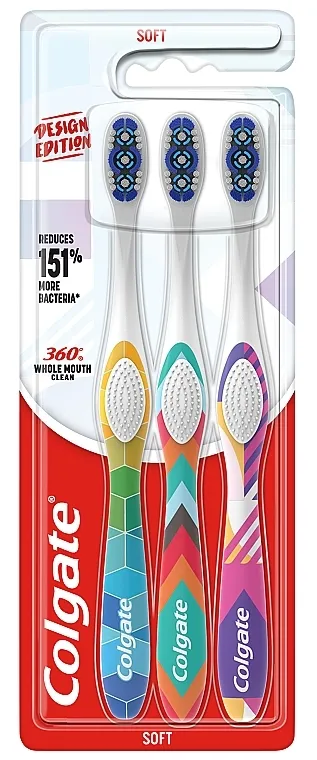 Colgate 360 Design Edition Set mekih četkica za zube, 3 komada, dizajn 2
