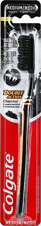 Colgate Double Action Charcoal Medium Toothbrush Četkica za zube srednje tvrdoće "Charcoal", narančasto-crna