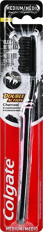 Colgate Double Action Charcoal Medium Toothbrush Četkica za zube, medium, sivkasto-crna