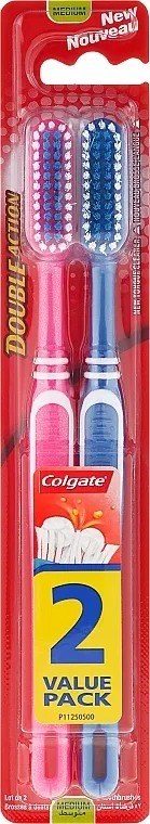 Colgate Double Action Medium Toothbrushes Četkica za zube, plava + ružičasta