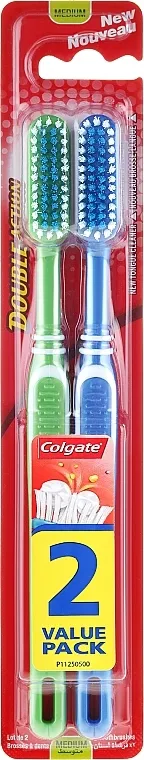 Colgate Double Action Medium Toothbrushes Četkica za zube, zelena + plava