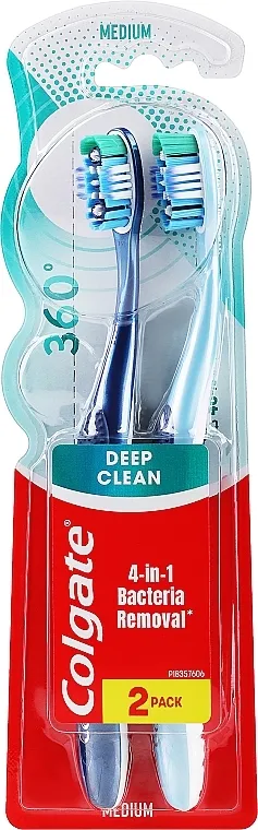Colgate Četkica za zube 360, medium, 1+1, tamnoplava + plava