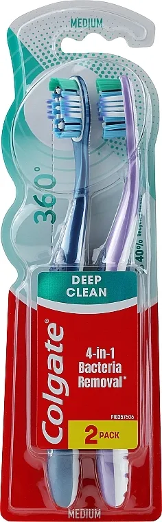 Colgate Četkica za zube 360 ​​Super Clean Medium 1+1 plava + ljubičasta