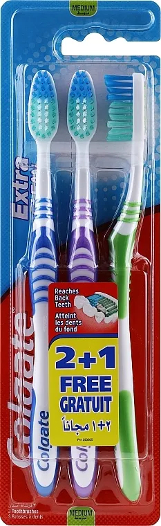 Colgate Extra Clean Medium Četkica za zube, srednja, plava + ljubičasta + zelena