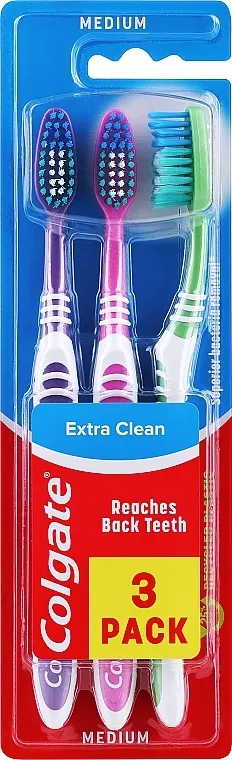 Colgate Extra Clean Medium Četkica za zube, srednja, svijetlo zelena + ljubičasta + roza