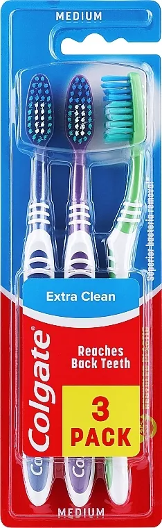 Colgate Extra Clean Medium Četkica za zube, srednja, zelena+ljubičasta+tamno plava
