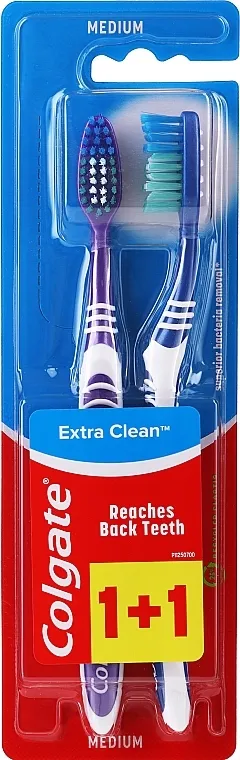 Colgate Extra Clean Medium Srednje tvrda četkica za zube, tamno plava + tamno ljubičasta