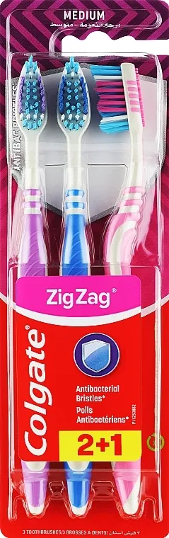Colgate Medium Toothbrush Set četkica za zube ZigZag, srednja tvrdoća, ljubičasta + plava + ružičasta