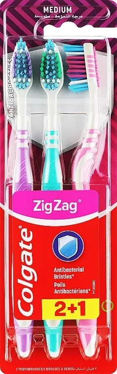 Colgate Medium Toothbrush Set četkica za zube ZigZag, srednje tvrdoće, ljubičasta + mint + roze