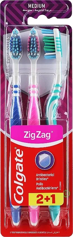 Colgate Medium Toothbrush Set "ZigZag", medium, plava + ružičasta + tirkizna