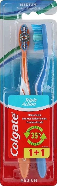 Colgate Triple Action Medium Set četkica za zube "Triple action" srednje tvrda, 2 kom, narandžasta, plava, opcija 2