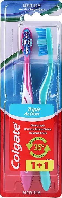 Colgate Triple Action Medium Set četkica za zube trostrukog djelovanja, srednje tvrde, 2 kom, roza + tirkizna