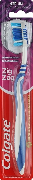 Colgate Zig Zag Plus Medium Toothbrush Cik-cak četkica za zube srednje tvrdoće, plavo-bijela s plavom bojom