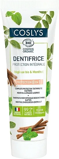 Coslys Complete Protection Toothpaste 8 Actions Menthol &amp; Organic Licorice Pasta za zube za sveobuhvatnu zaštitu 8 u 1 "Mentol i organski sladić"