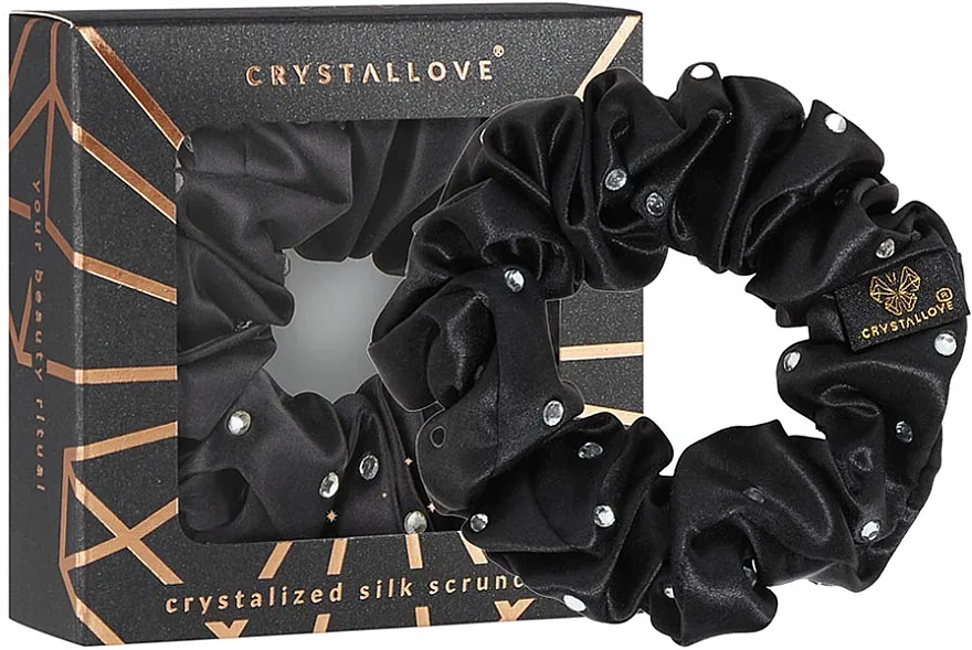 Crystallove Crystalized Silk Scrunchie Black Svilena gumica za kosu sa kristalima, crna