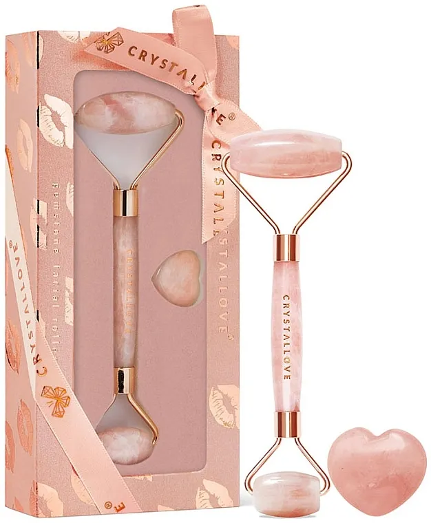 Crystallove Rose Quartz Roller Selflove (roller/1pc + massage/stone/1pc) Set