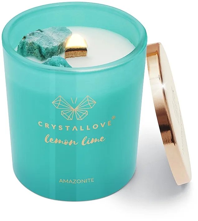 Crystallove Soy Candle with Amazonite Lemon Lime Sveća od soje sa amazonitom, limunom i limetom