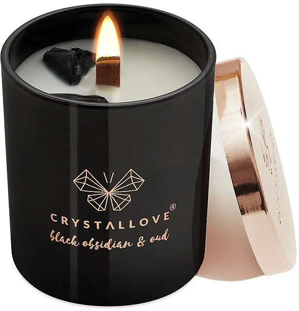 Crystallove Soy Candle With Black Obsidian And Oud Svijeća od soje s crnim opsidijanom i oudom