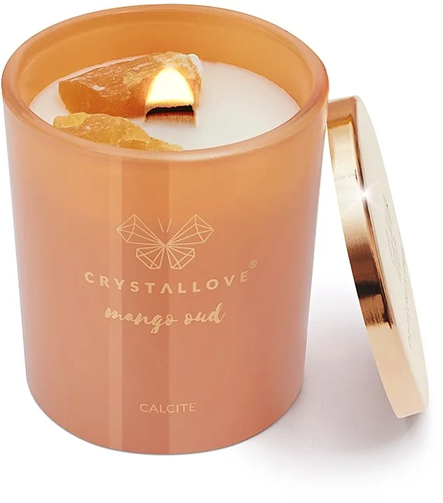Crystallove Soy Candle with Calcite Mango Oud Sveća od soje sa kalcitom i mango ud