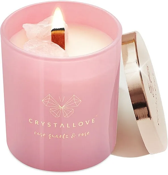 Crystallove Soy Candle With Rose Quartz And Rose Svijeća od soje s ružičastim kvarcom i ružom
