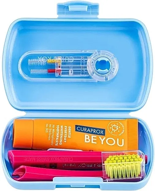Curaprox Be You Travel Set Blue Box (tbr/1pc + paste/10ml + interdent/brush/2pcs + acc + box) Putni set, plavi