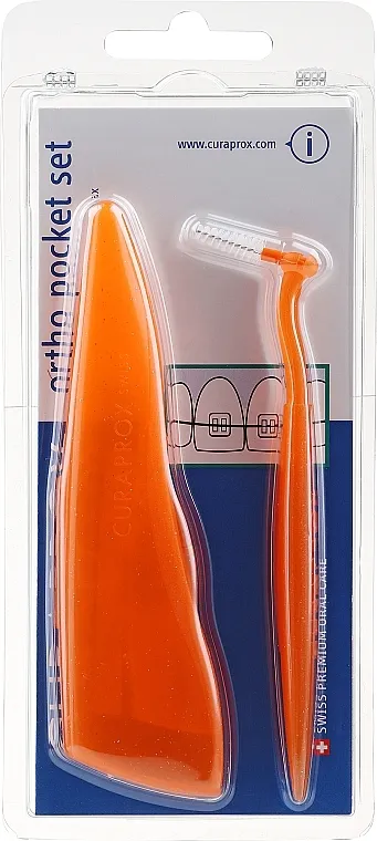 Curaprox (brushes 07,14,18/3pcs + UHS/1pcs + orthod/wax/1pcs + box) Set "Ortho Pocket Set", narančasti