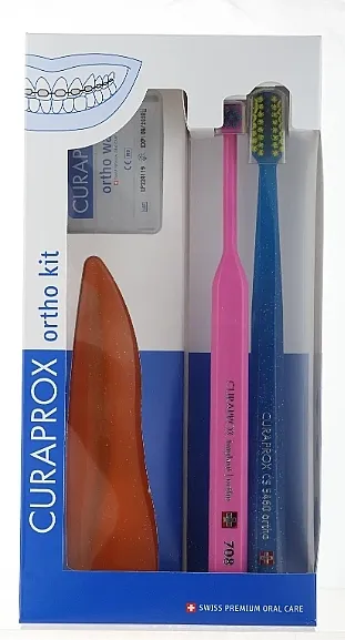 Curaprox Ortho Kit (brush/1pcs + brushes 07,14,18/3pcs + UHS/1pcs + orthod/wax/1pcs + box) Set, varijanta 48 (narandžasta, roze, plava)