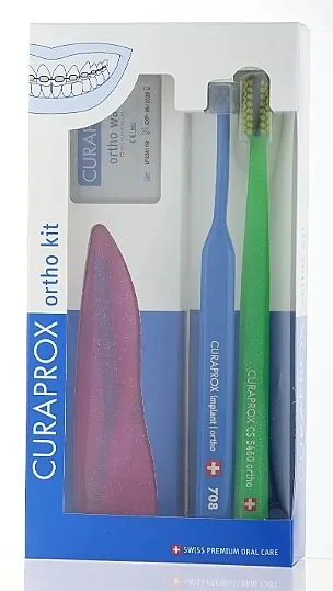 Curaprox Ortho Kit (brush/1pcs + brushes 07,14,18/3pcs + UHS/1pcs + orthod/wax/1pcs + box) Set, varijanta 50 (roze, plava, zelena)