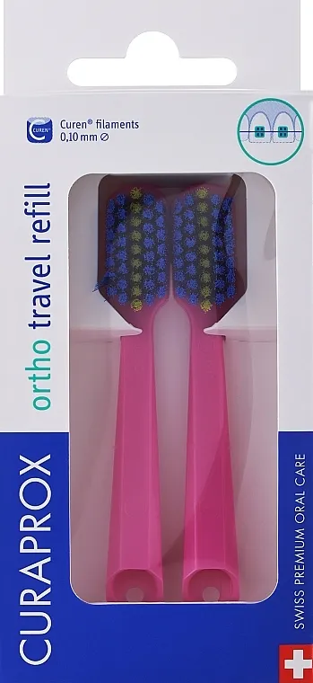 Curaprox Ortho Travel Refill Set zamenskih ortodontskih glava za putnu četkicu CS 5460, roze i plave boje