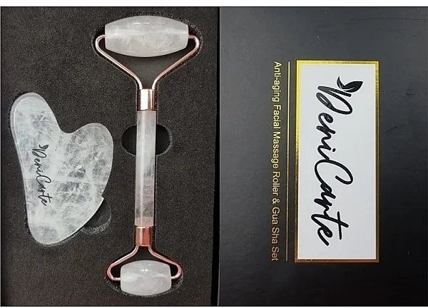 Deni Carte Massage Roller + Gua Sha Box (massage/roller + gua-sha) Facial massage set, white quartz