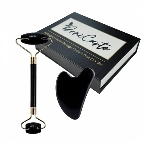 Deni Carte (massage/roller/1pcs + gua/sha/1pcs + box) Set, crni žad