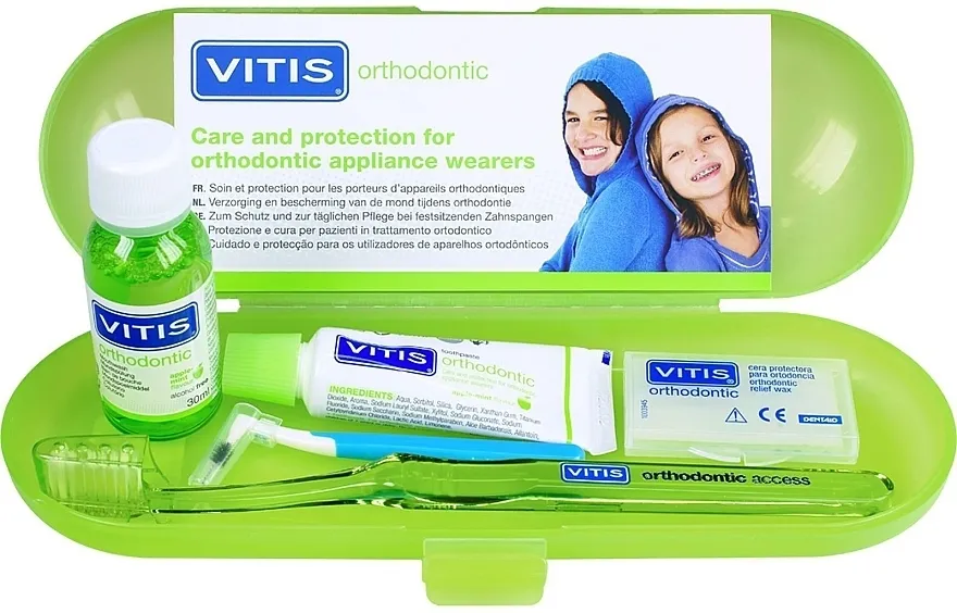 Dentaid Vitis Orthodontic (toothpaste/15ml + toothbrush/1pcs + mouthwash/30ml + wax/5pcs + interdental brush/1pcs + case) Set