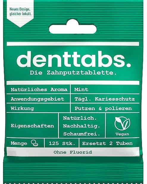 Denttabs Teeth Cleaning Tablets Mint Fluoride Free Tablete za čišćenje zuba "Mint" bez fluora