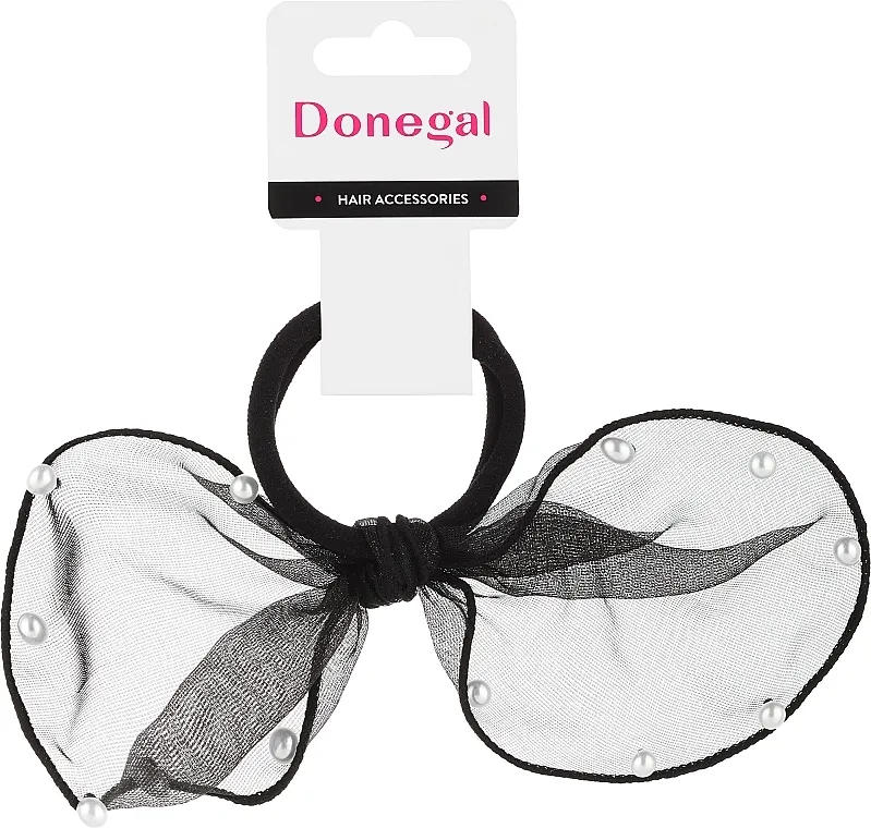 Donegal Gumica za kosu, FA-5620, crna mašna sa biserima