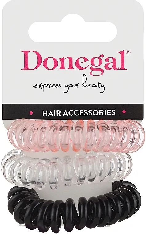 Donegal Gumice za kosu, FA-5587, 3 kom., roze, providna, crna