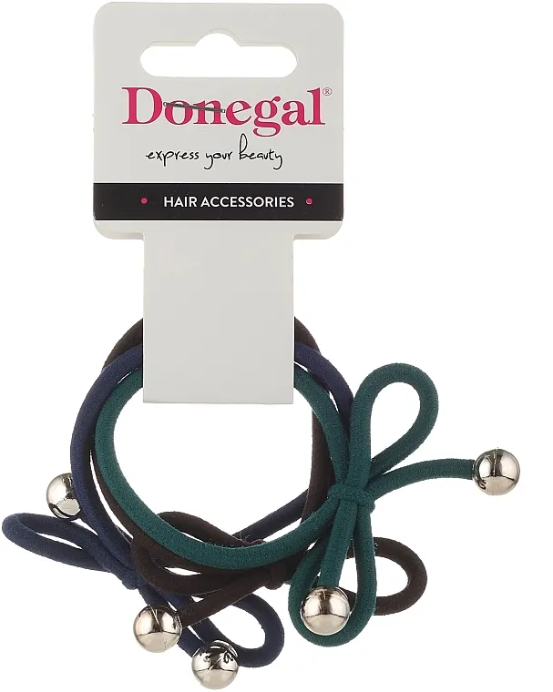 Donegal Set gumica za kosu FA-5715+1, 3 kom., sa mašnama, plava + braon + smaragdna