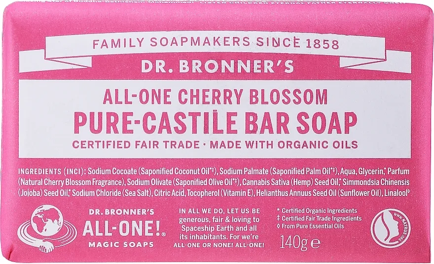 Dr. Bronner's All-One! Cherry Blossom Pure-Castile Bar Soap Univerzalni čvrsti sapun "Procvetala trešnja"