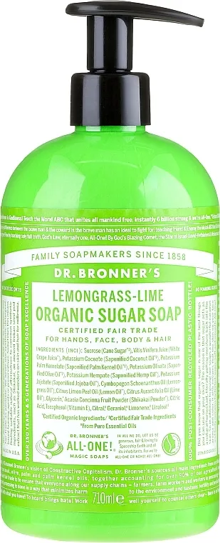 Dr. Bronner’s Organic Sugar Soap Lemongrass Lime Šećerni tekući sapun "Limunska trava i limeta"