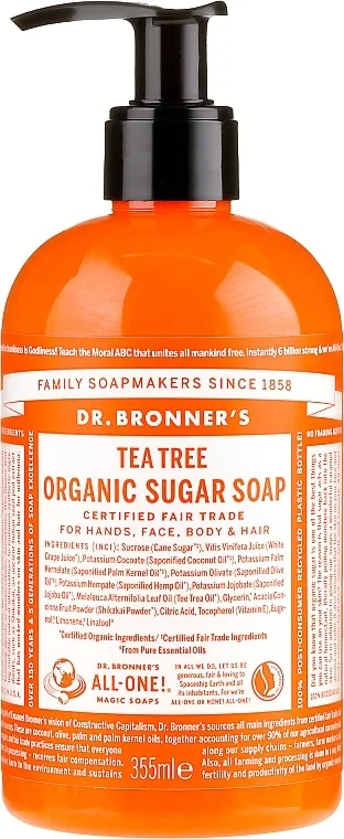 Dr. Bronner’s Organic Sugar Soap Tea Tree Šećerni tekući sapun "Čajevac"