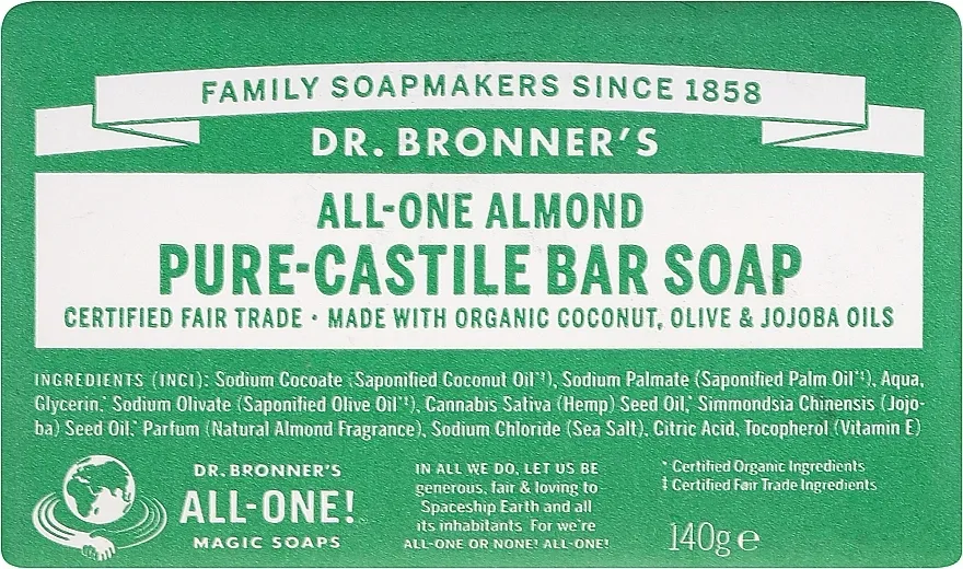 Dr. Bronner’s Pure Castile Bar Soap Almond Sapun "Badem"
