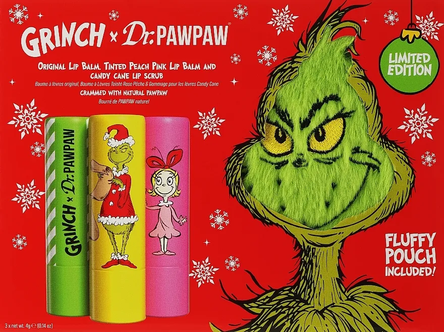 Dr. PAWPAW The Grinch Limited Edition (lip/balm/2x4g + lip/scrub/4g + pouch) Set