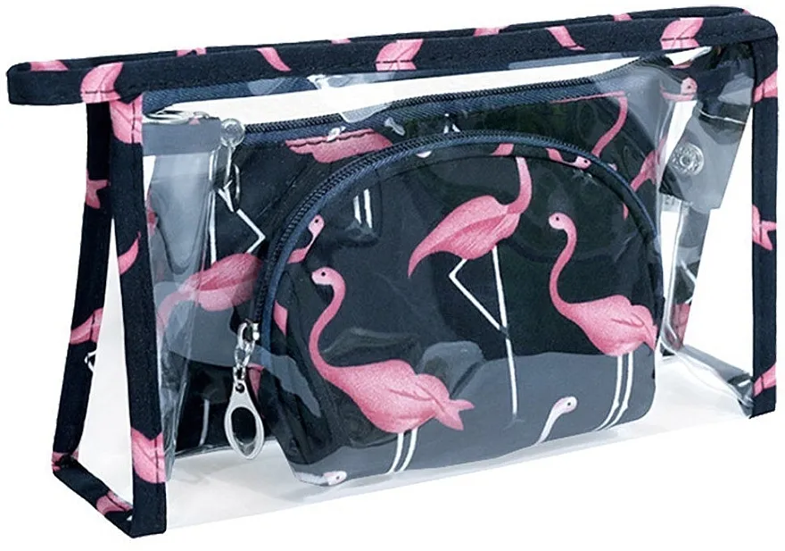 Ecarla Ženska kozmetička torbica 3 u 1 Flamingo, crna
