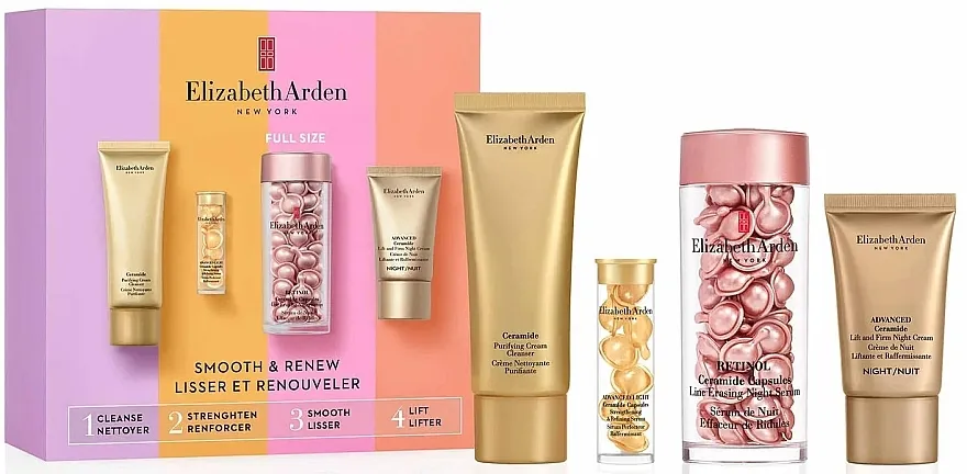 Elizabeth Arden Retinol Smooth &amp; Renew 4-Piece Gift Set (ser/60x28ml + night/cr/15ml + capsules/7x3.2ml + clean/cr/50ml) Set, 4 proizvoda