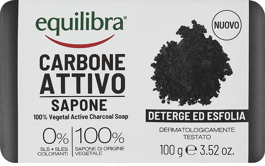 Equilibra Active Charcoal 100% Vegetal Detox Soap Sapun za čišćenje s aktivnim ugljenom