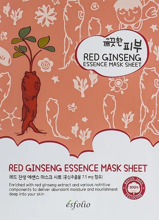 Esfolio Pure Skin Red Ginseng Essence Mask Sheet Tkanasta maska sa crvenim ženšenom