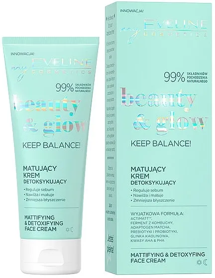 Eveline Cosmetics Beauty &amp; Glow Mattifying &amp; Detoxifying Face Cream Matirajuća i detoksikacijska krema za lice