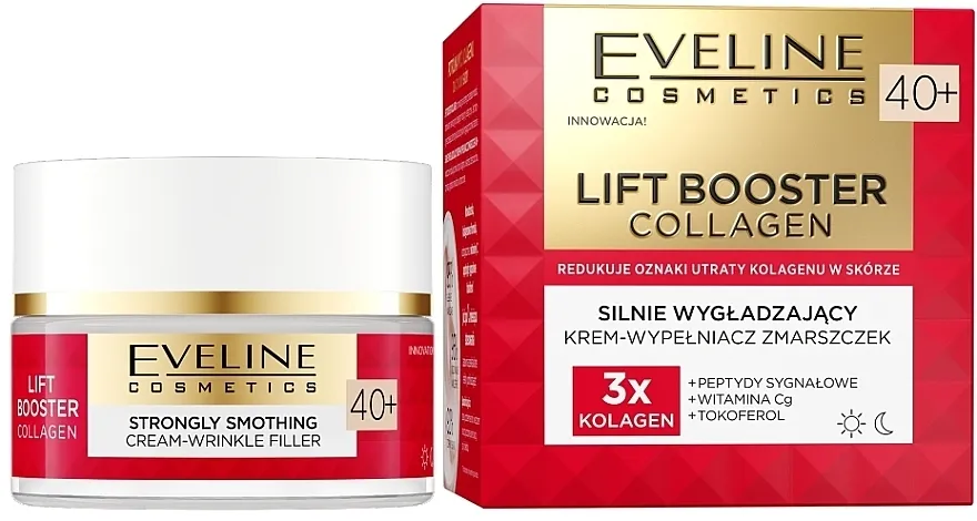 Eveline Cosmetics Lift Booster Collagen Strongly Smoothing Cream-Wrinkle Filler 40+ Izglađujuća krema-filer za lice protiv bora 40+