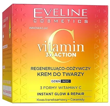 Eveline Cosmetics Vitamin C 3x Action Krema za instant slaj i oporavak Krema za posvjetljenje i revitalizaciju lica