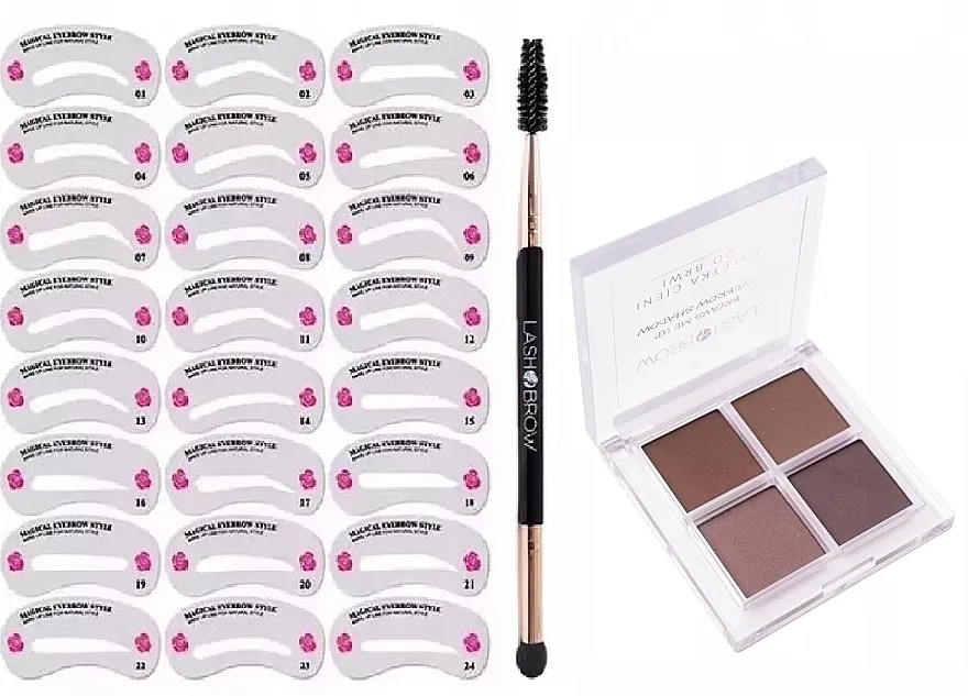 Eyebrow set Lash Brow Stamp Brows 24 Palette (br/shadow/5.6g + brush/1pc + acc/24pcs)